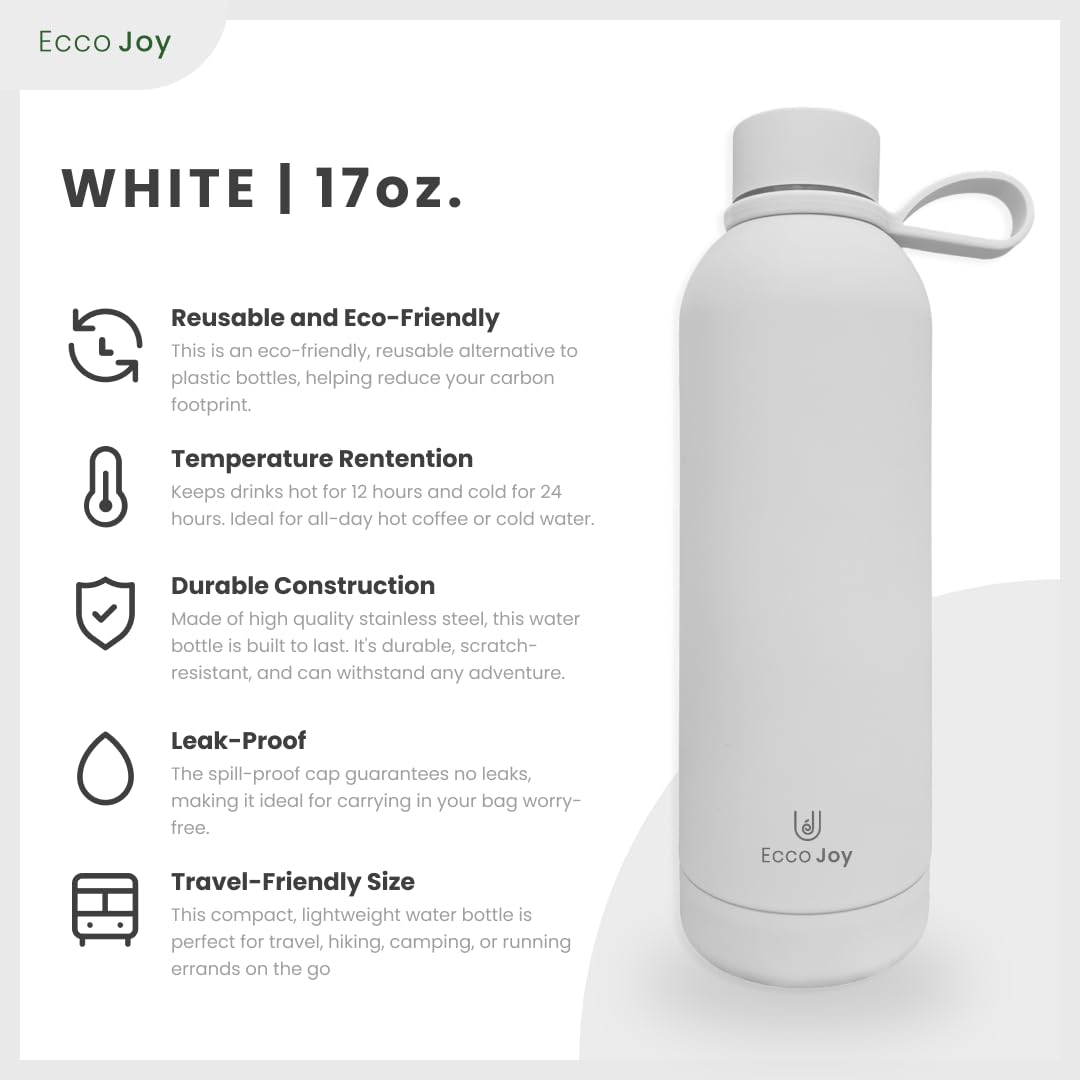 Ecco Joy Reusable Stainless Steel Water Bottles - Insulated Water Bottle - Thermos Soft Touch