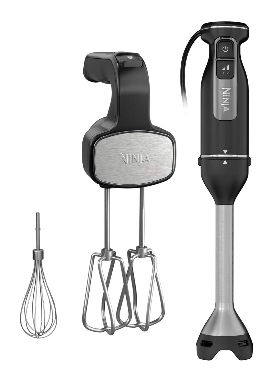 Uniqus Ninja Foodi Power Mixer System, Black Hand Blender And Hand Mixer Combo With Whisk And Beaters, Variable Speed Control (Ci100)