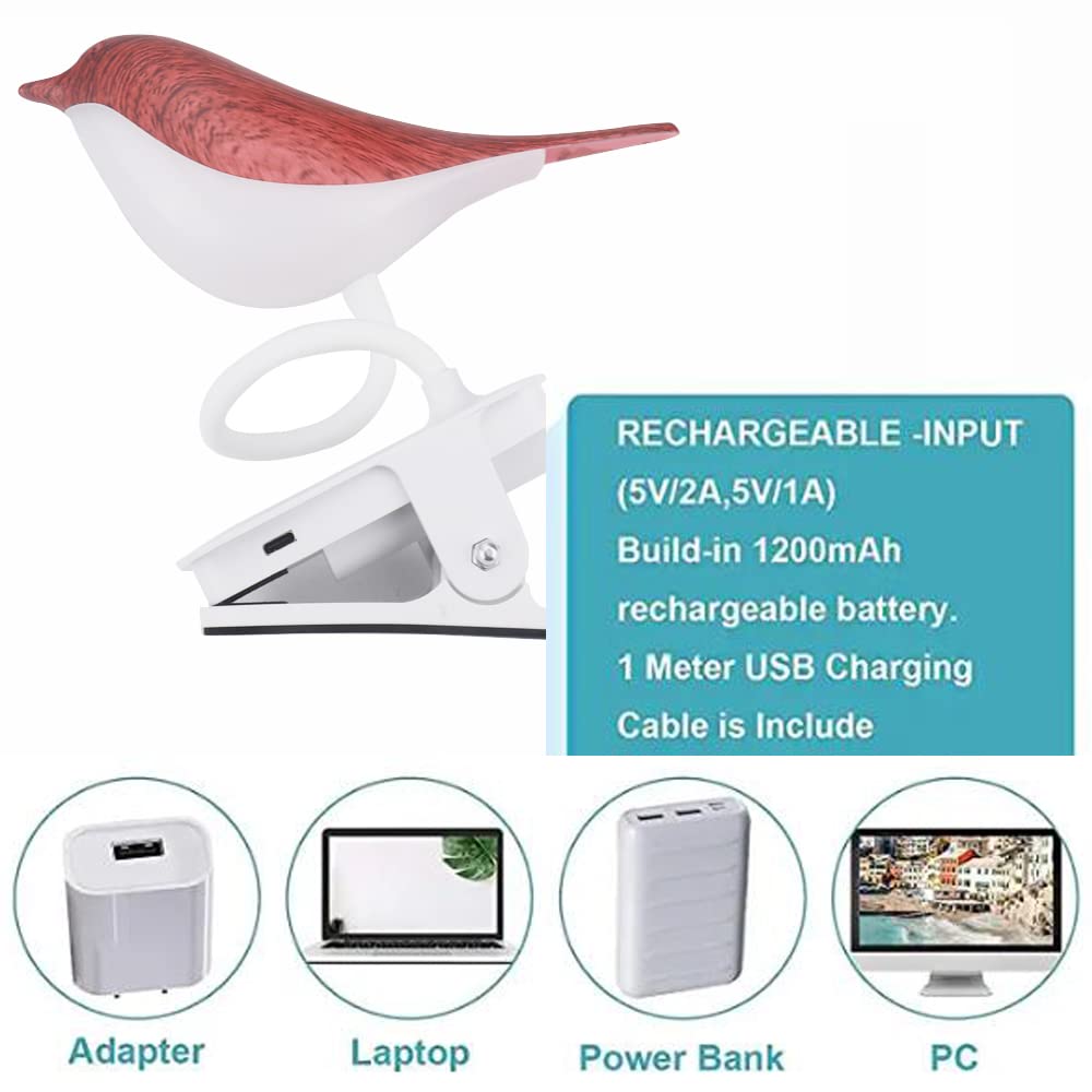 Zdayoz Bird Reading Table Lamp Student Children'S Study Special Bedroom Charging Clip Lamp Bedside Night Lamp (Brown)