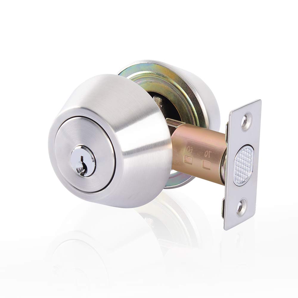 Rulart Double Keyed Deadbolt Lock - Keyed On Both Sides, 2-Way Adjustable Cylinder Deadbolt (Privacy/Passage), Satin Stainless Steel (Silver, Single Cylinder) (Silver, Double Side)