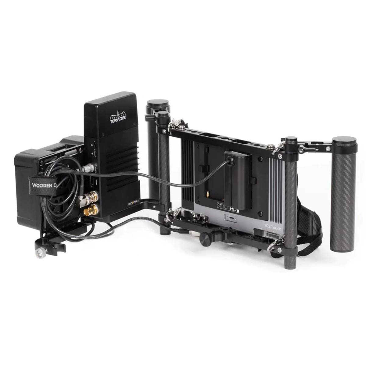 Wooden Camera Director'S Monitor Cage V3 With Carbon Fiber Handgrips, Universally Compatible With Any Monitor Up To 9 Inches, Includes Neck Strap And Sun Shade