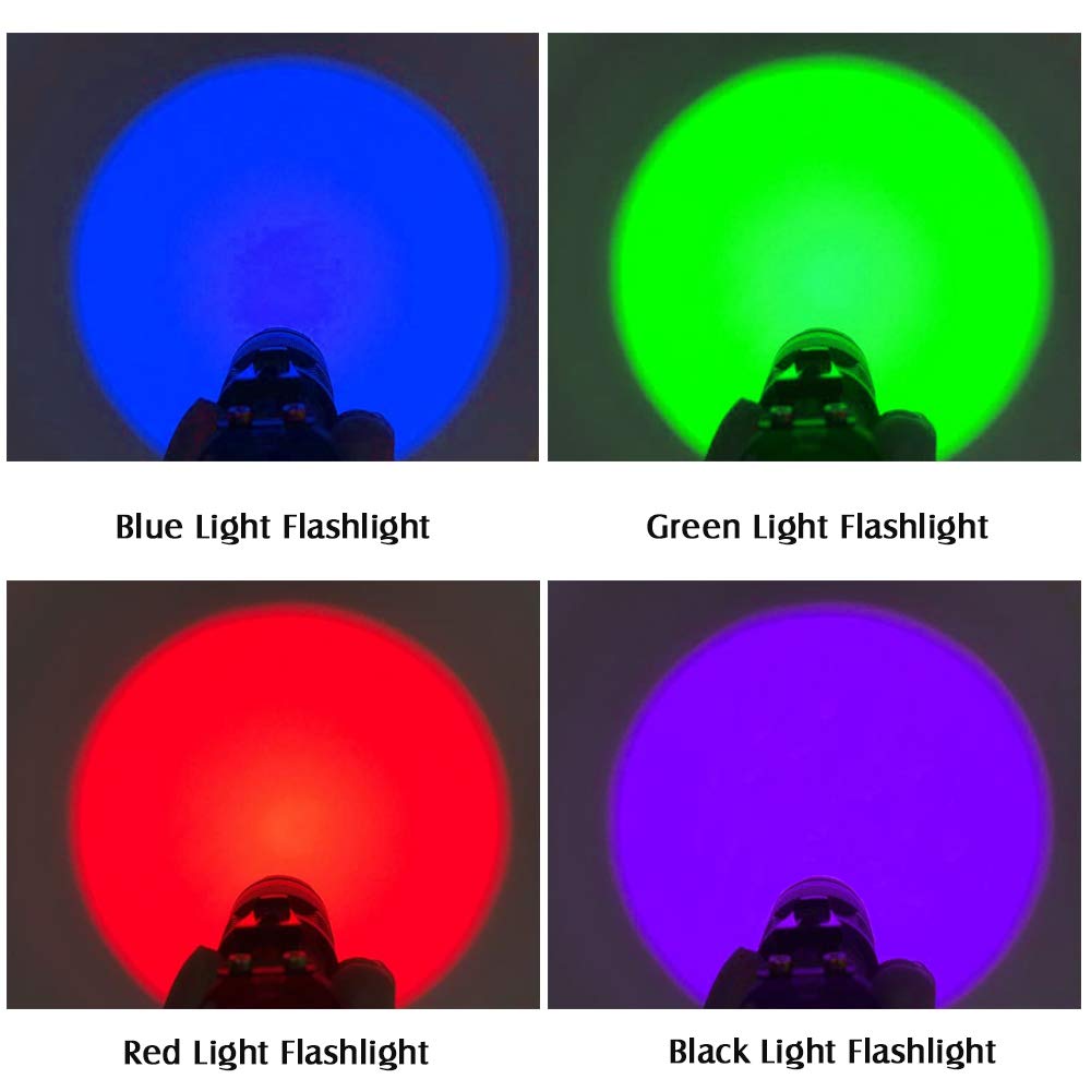 Gaigaimall 4 Colors Flashlights Including Red Green Blue Black Light Flashlight, 3 Mode Zoomable Led Hunting Torch, 4 Pack
