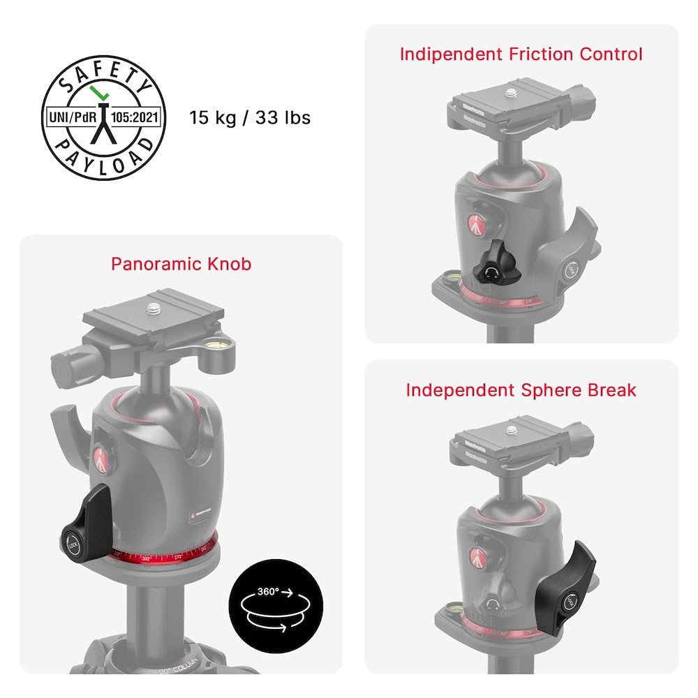 Manfrotto 055Xpro As Camera Tripod, 3 Sections Aluminium, Xpro Ball Head Kit, 90 Degree Column, Load Up To 15 Kg, Arca-Swiss Plate, For Dslr/Mirrorless, Photo Kickstand