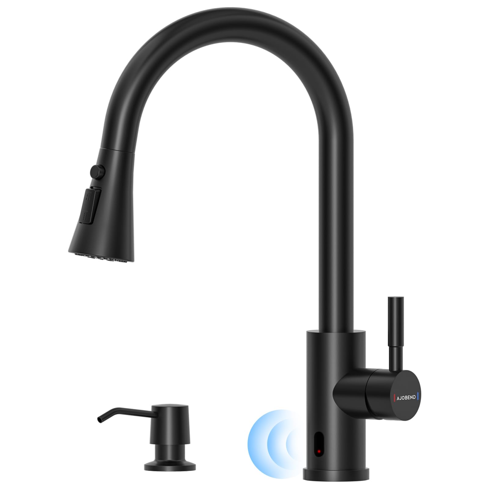Ajo Bend Touchless Matte Black Kitchen Sink Faucet With Pull Down Sprayer, Motion Sensor Touch On Faucets For Kitchen Sink, 360° Swivel Spout