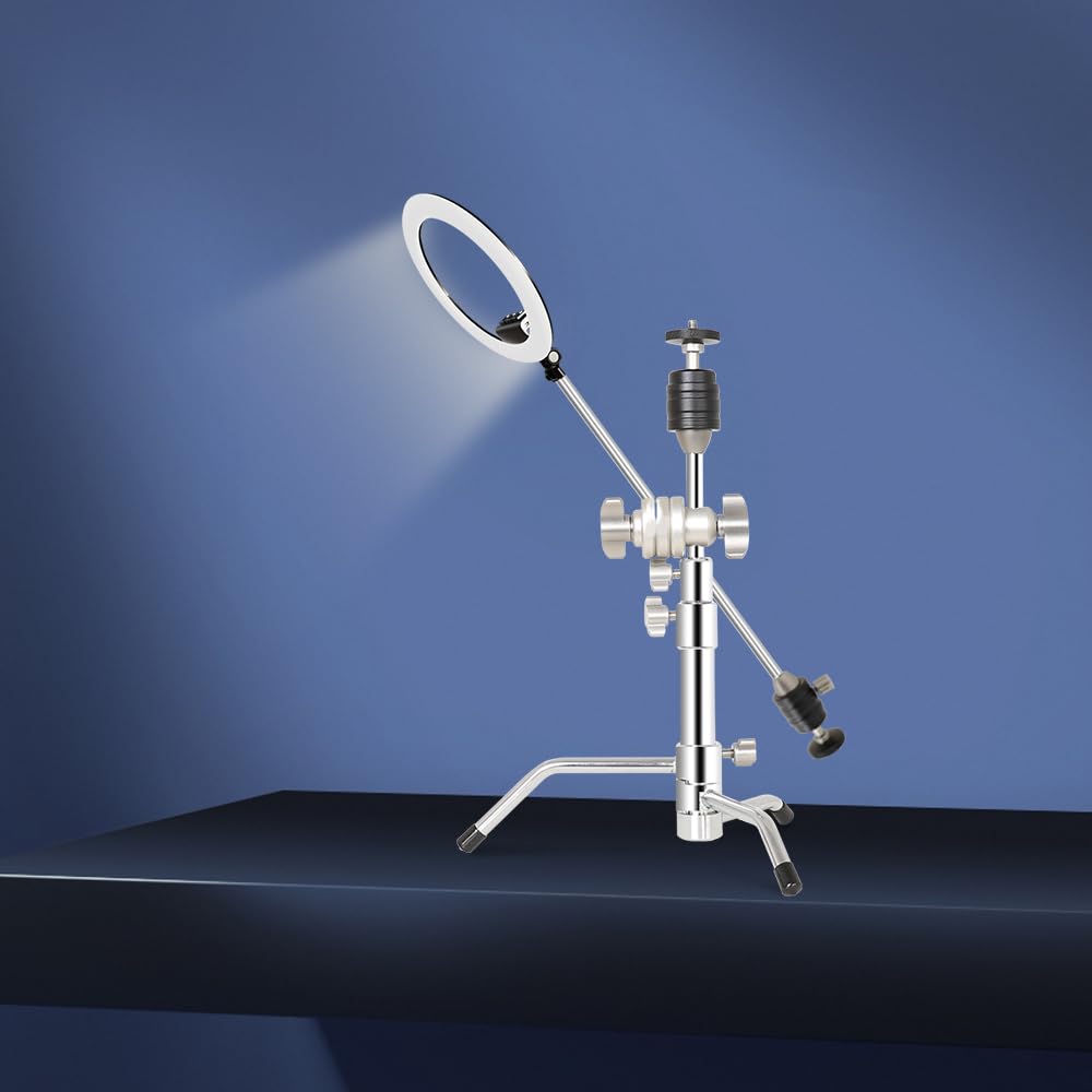 Andoer C-Stand 20.8 Inch Desktop Tripod Phone Tripod Aluminium Alloy Load Capacity 10 Kg/22 Lb 2 Sections With Desktop Tripod With Removable Crossbar