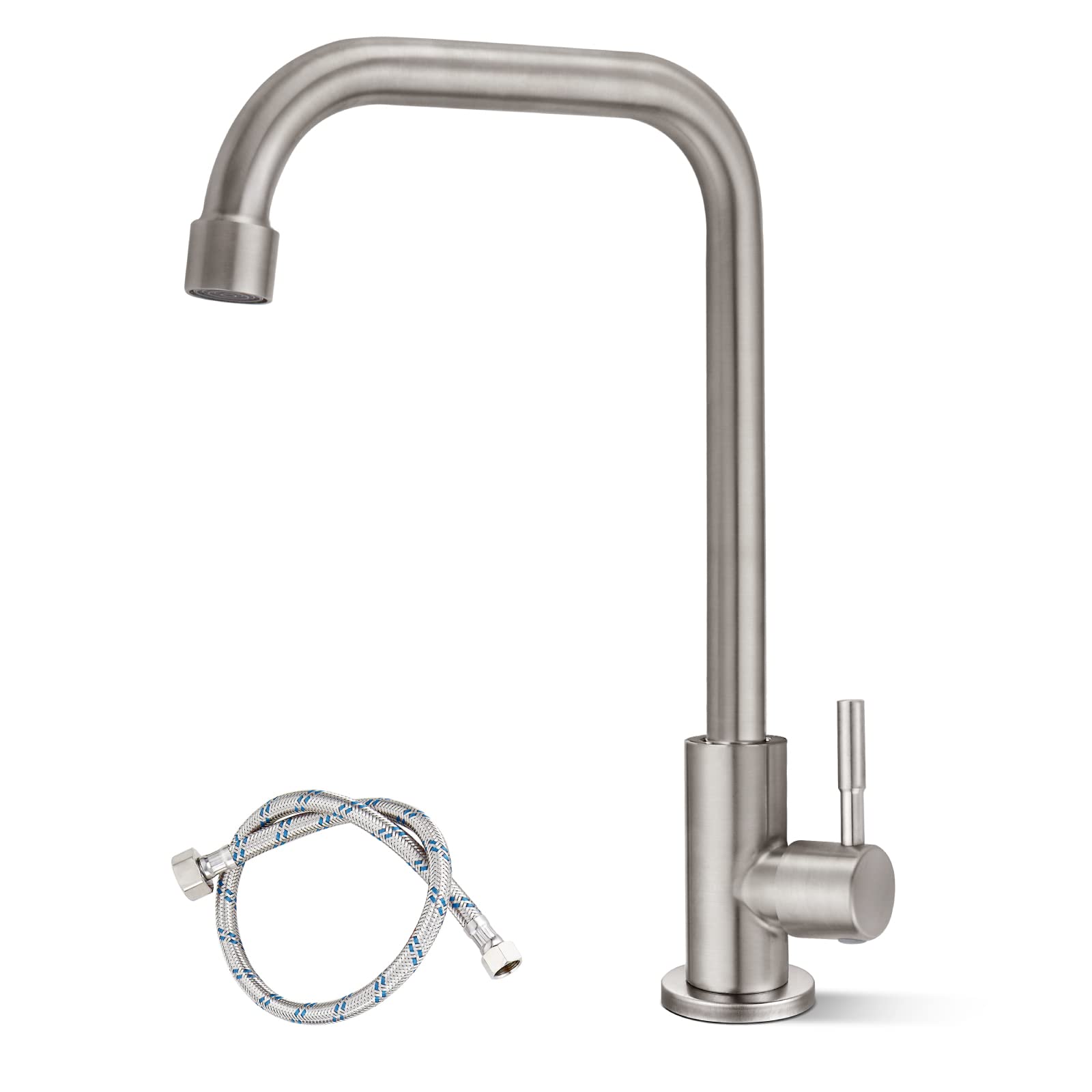 Gotonovo 304 Stainless Steel Cold Water Kitchen Faucet Commercial Tap 90 Degree Bar Faucet Single Lever Brushed Nickel Modern Saving Water