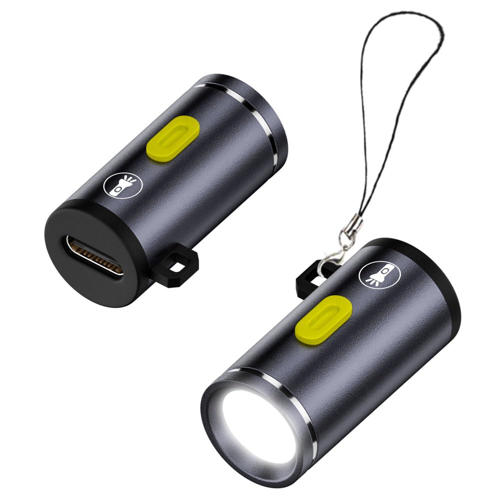 Rainsung Mini Usb C Led Flashlight With Key Chain Lanyard Brightness 210 Lumen Fit For Chargers/Power Banks/Cellphones For Emergency Use Outdoor 2Pack (Female Usb C)