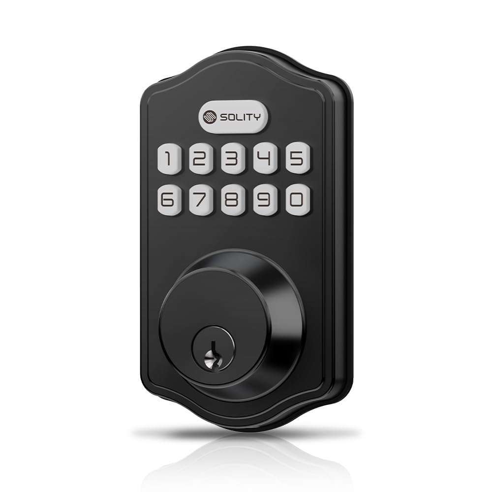 Solity Smart Digital Electronic Deadbolt Door Lock, Keyless Entry, Auto Lock, 100 Custom Codes, Easy Installation, Keypad For Front & Back Door, Residential & Commercial, At1, Matte Black
