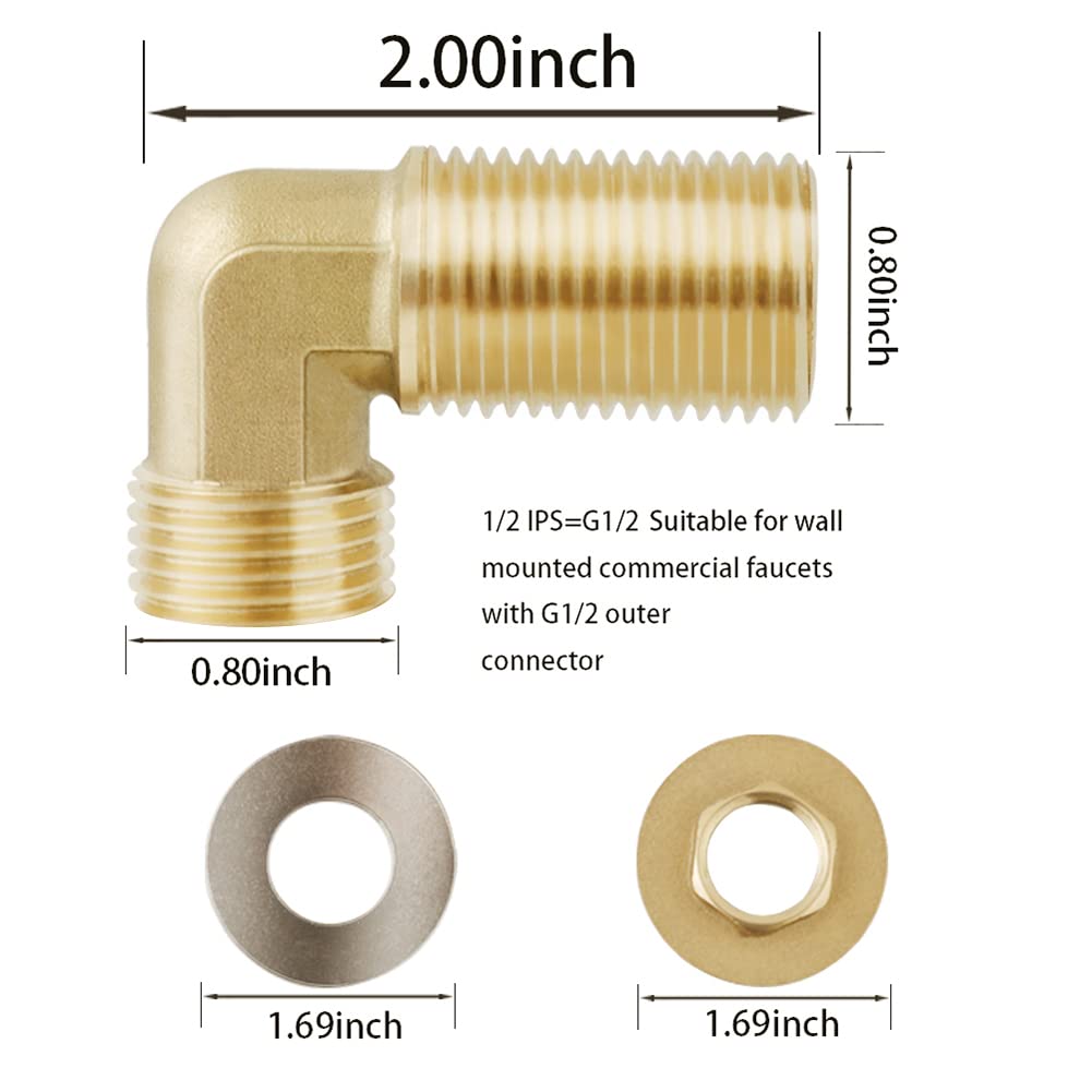 Worldwhere Wall Mount Commercial Faucet Installation Kit,Brass 2 Pack Backsplash Mount Set For Stainless Steel Commercial Kitchen Prep & Utility Sink, G1/2
