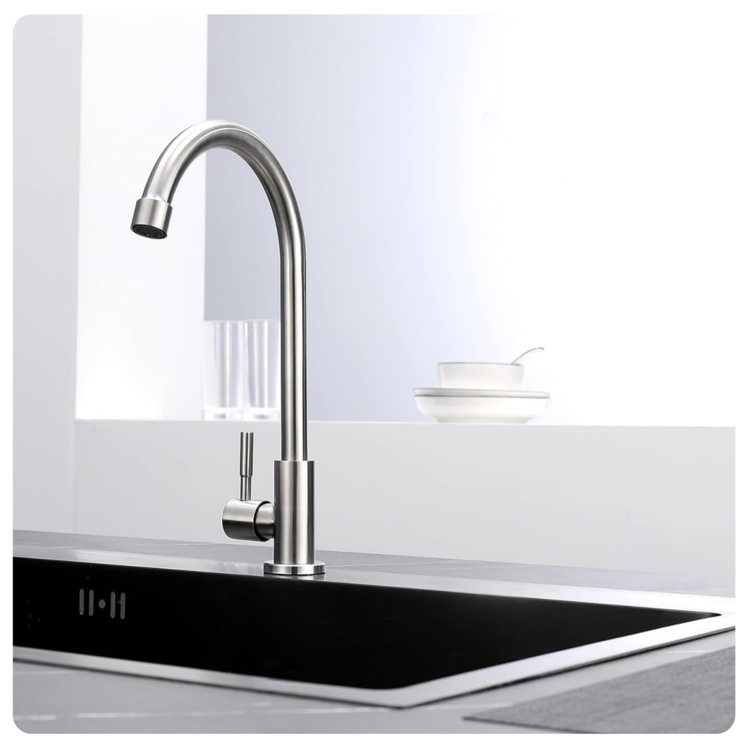 Zmshenma Kitchen Sink Faucet, Outdoor Faucet, Single Hole Bar Sink Faucet, Single Handle High Curved Kitchen Faucet 304 Stainless Steel