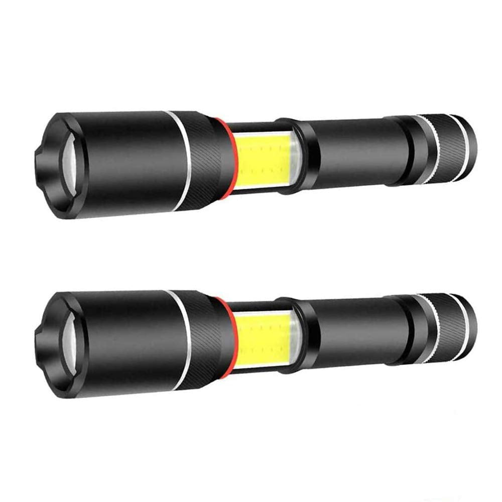 Decaker 2 Pcs Led Flashlight 5000 Lux Cob Lantern+ Flashlight In-1With Zoom Led Flashlight Lantern