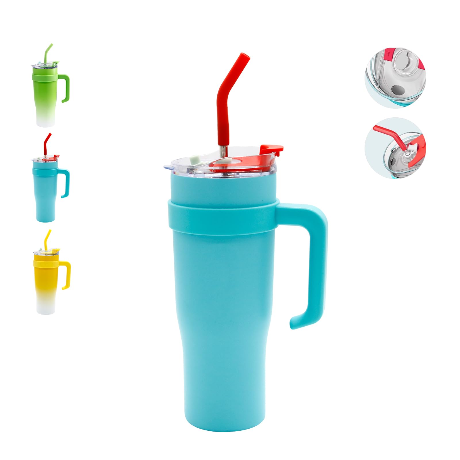 40Oz Tumbler With Handle And Straw Lid, Stainless Steel Water Bottle Vacuum Insulated Mugs