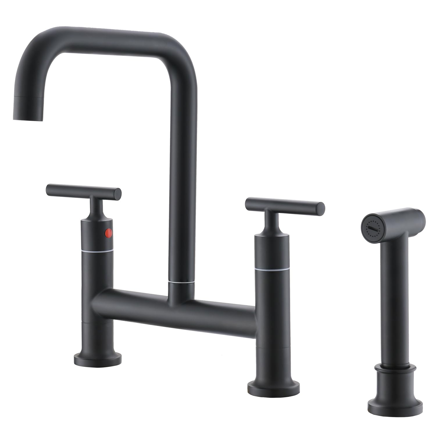 Felixbath Kitchen Bridge Faucet With Side Sprayer, 2 Handles 3 Holes Brass Kitchen Faucet 8 Inch Deck Mount Kitchen Sink Faucet, Matte Black (Cp026B)