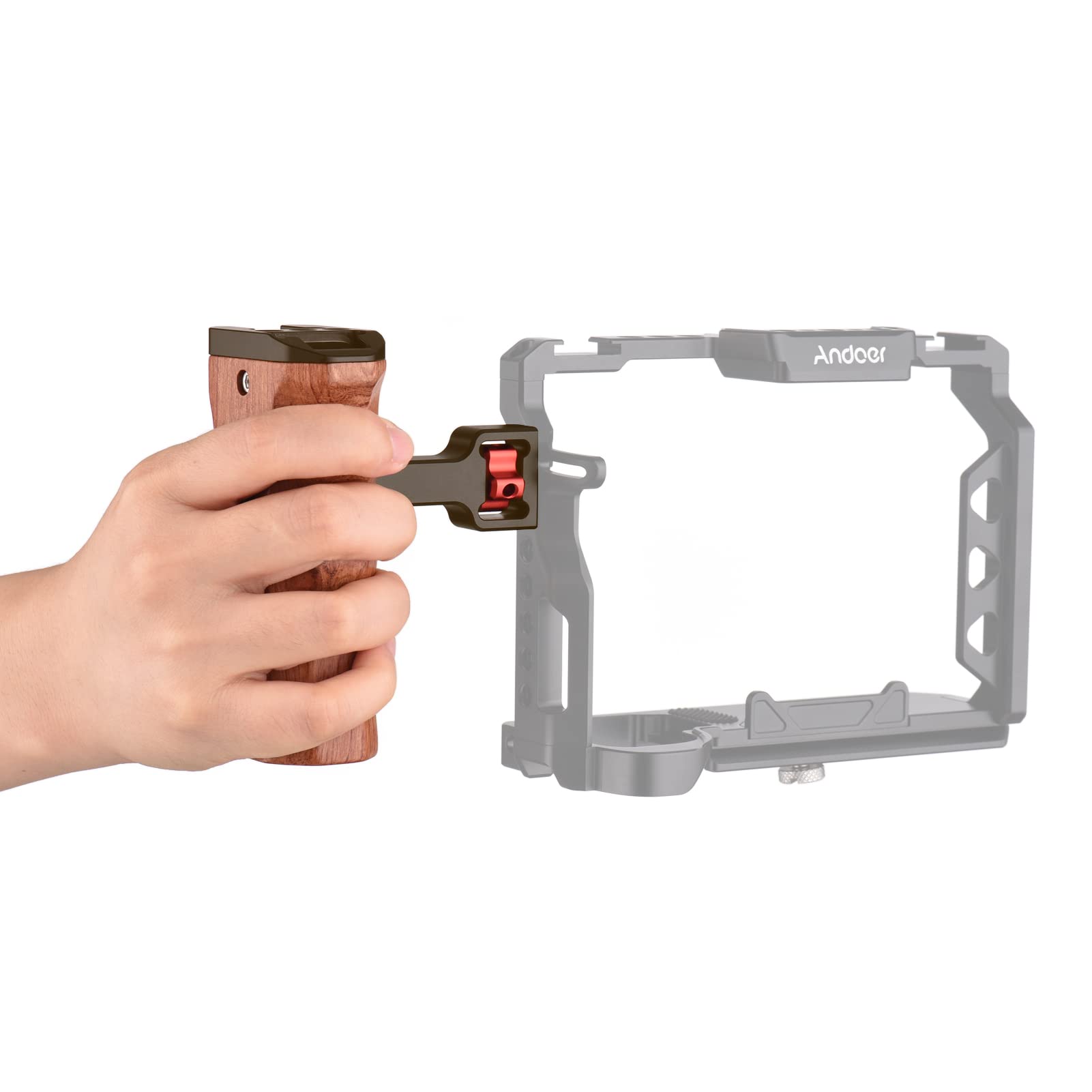 Andoer Wooden Camera Cage Grip, 1/4" Screw Mounting Style With Mini Cold Shoe Mounting Wrench, Compatible With Smallrig Video Cage, Silver