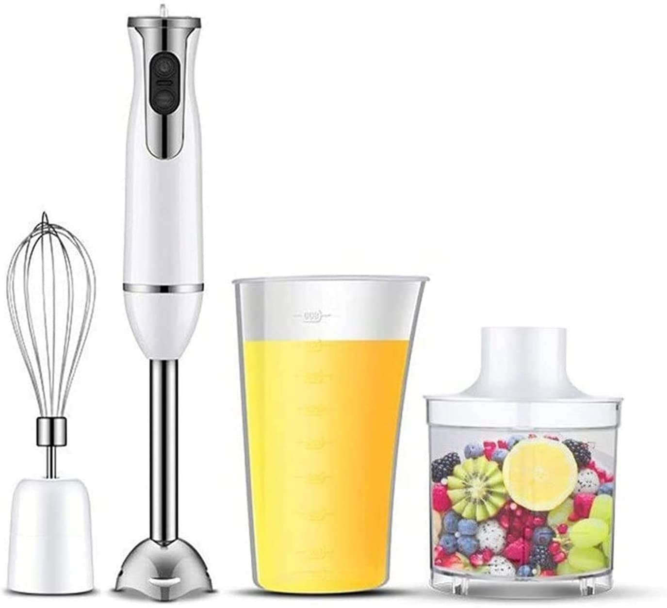 Kaabeto Immersion Hand Blender, 600W 6-Speed 5-In-1 Stainless Steel Stick Blender With Bpa- Food Chopper, 600Ml Beaker, Egg Beater (White)