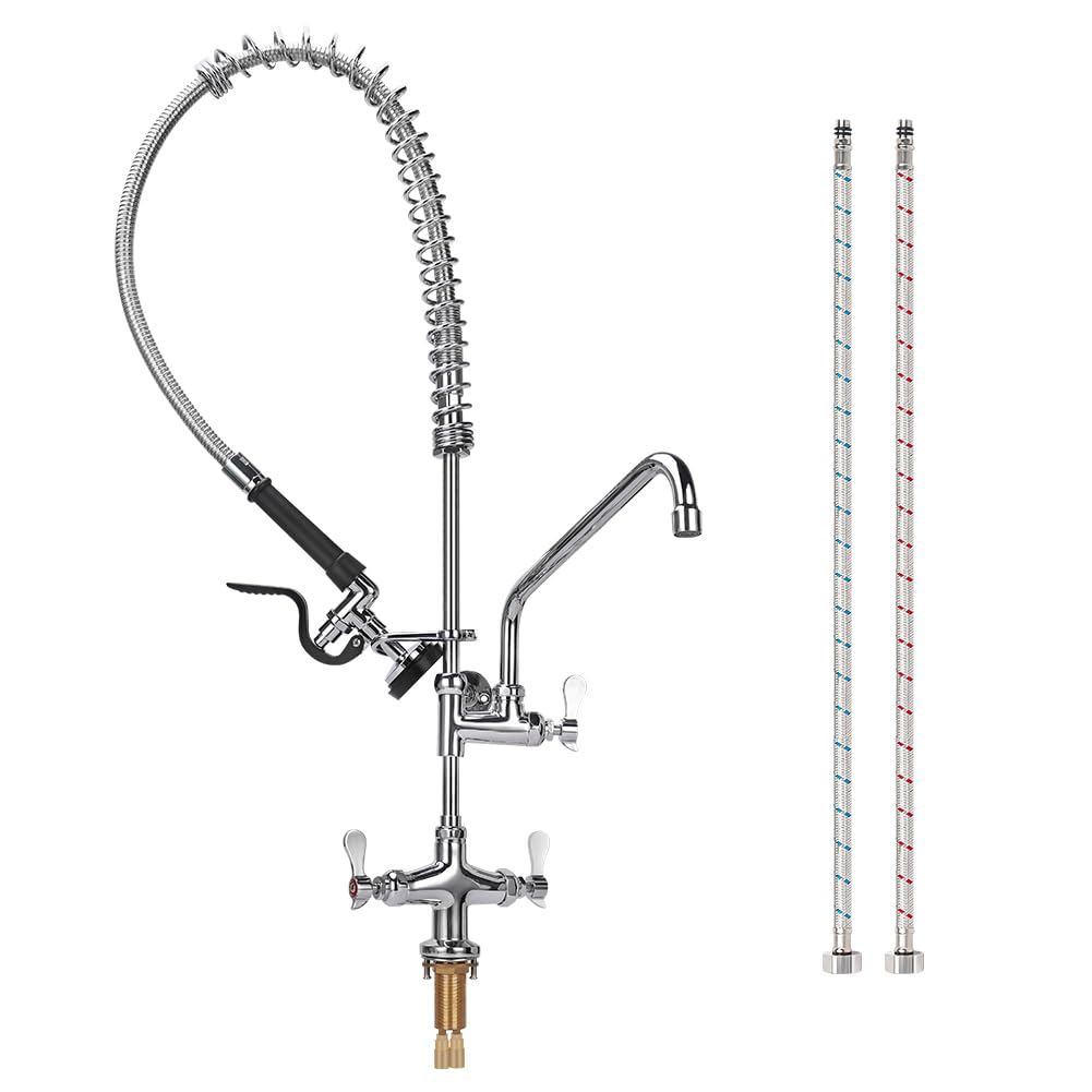 Tnroted 36 Inch Height Deck Mount Commercial Faucet With Pre Rinse Sprayer, Single Hole Commercial Pre Rinse Restaurant Kitchen Faucet With 12” Swing Spout For Commercial Restaurant Home Kitchens Sink