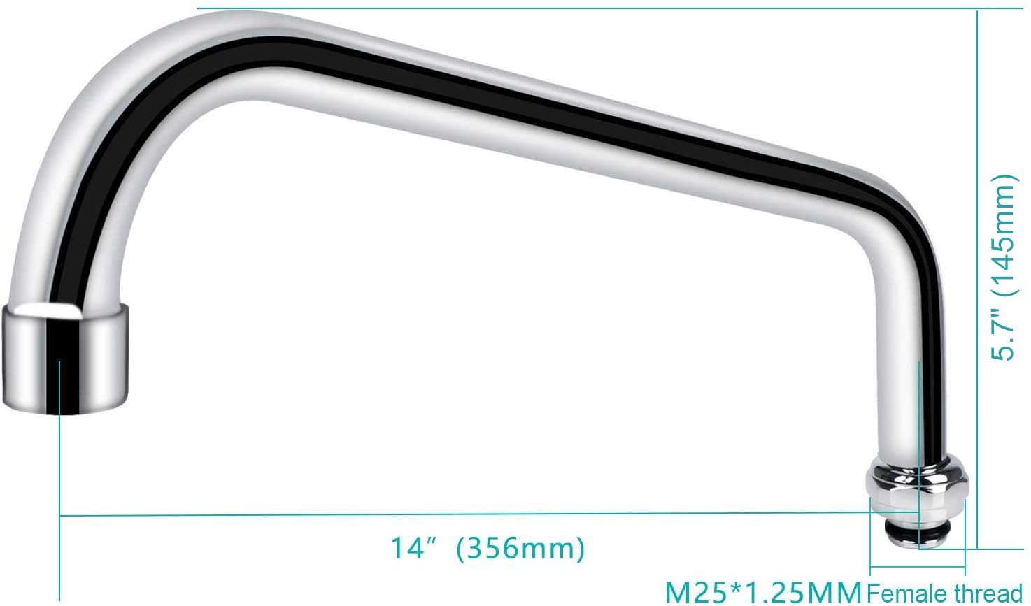 Coolwest 14” Swivel Nozzle Spout Replacement Part For Commercial Kitchen Sink Faucet, Long Swing Nozzle For Faucet Working On 3 Compartment Sinks, Brass Constructed, Chrome Polish