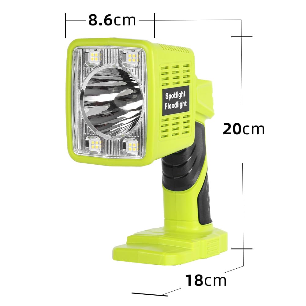 Haopkzapyr 18W 1600Lm Led Flashlight, 90° Pivoting Head - For Ryobi 18V Battery (Battery Not Included) - Ideal For Camping, Car Repair, Emergency, And Job Site Lighting
