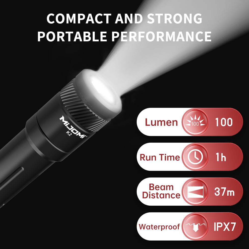 Mijomi K2 Keychain Flashlight, Small 100 Lumen Led Mini Flashlight With Aaa Battery, Pocket And Convenient, For Walking, Outdoor, Emergency