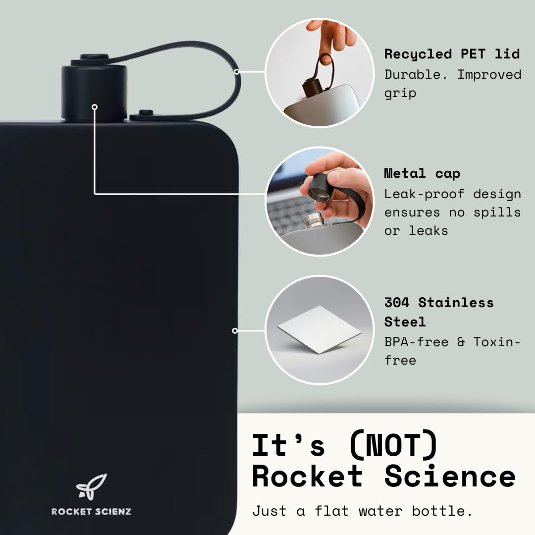 Flat Water Bottle Stainless Steel 17Oz Flask Minimalistic Design For Easy Portability