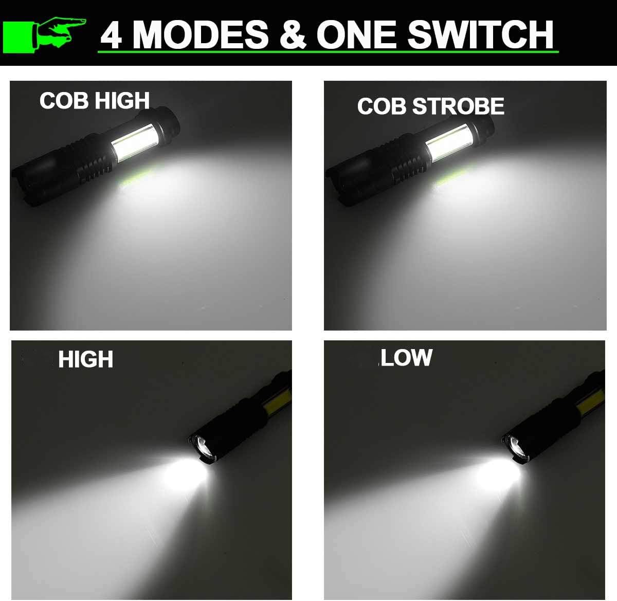 Modoao Cob Led Flashlights,Ultra Bright 4 Modes Mini Handheld Torch,Waterproof Pocket Lights Handheld Flashlight (10 Pack)