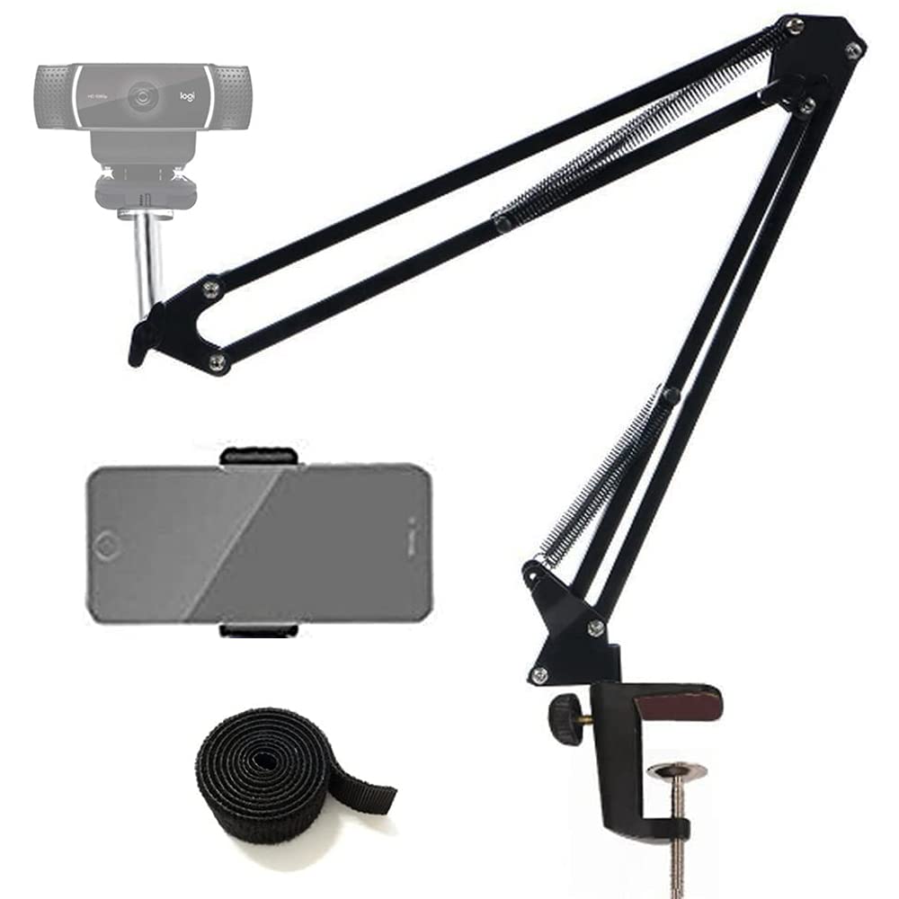 Etubby Webcam Stand Phone Holder Suspension Scissor Arm Camera Tripod Mount For Cellphones, Logitech Webcam C920 C930 C922 C615 And Other Devices With 1/4" Threaded