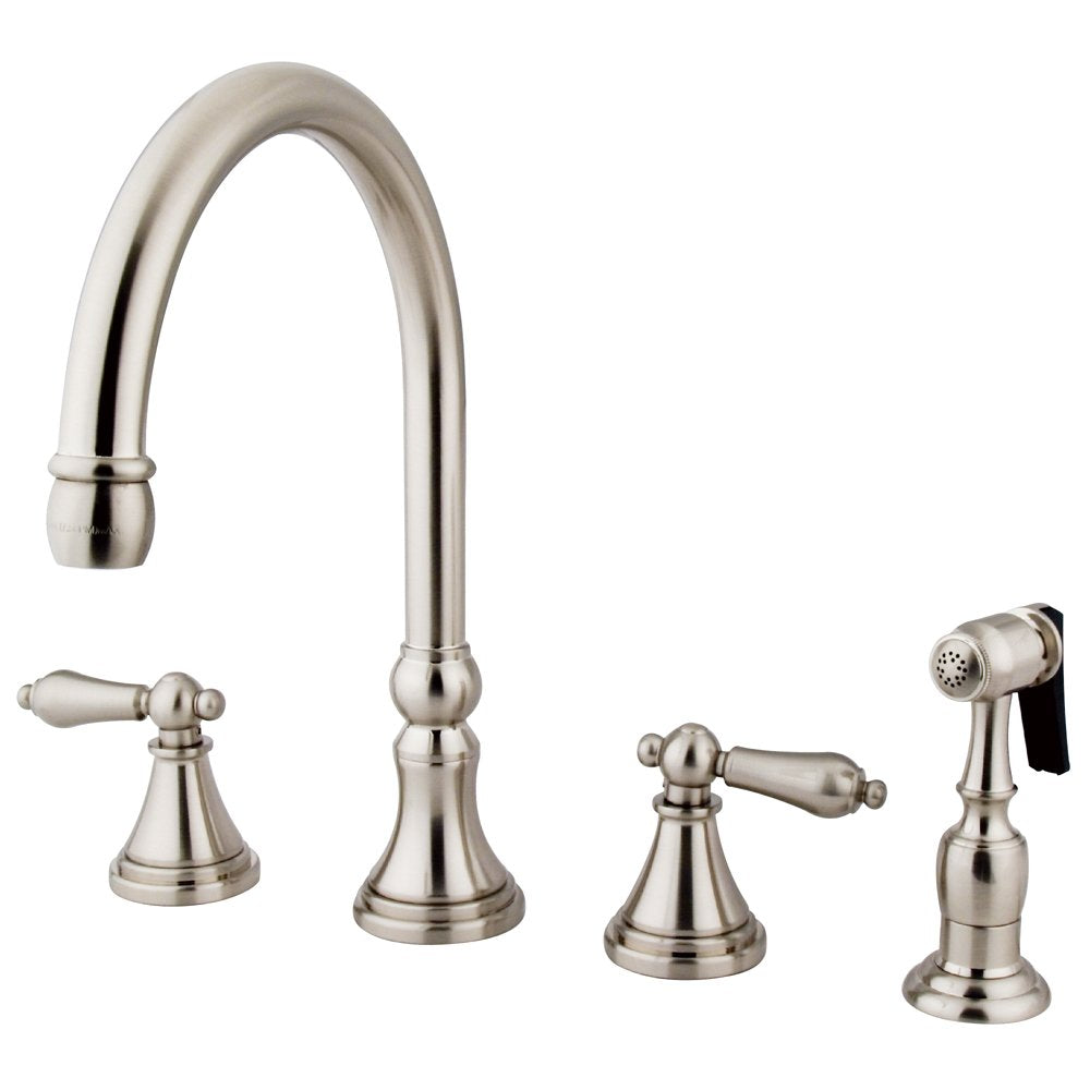 Elements Of Design Kingston Brass Es2798Albs Governor 8' To 16' Widespread Kitchen Faucet With Brass Sprayer, 8-1/4', Brushed Nickel