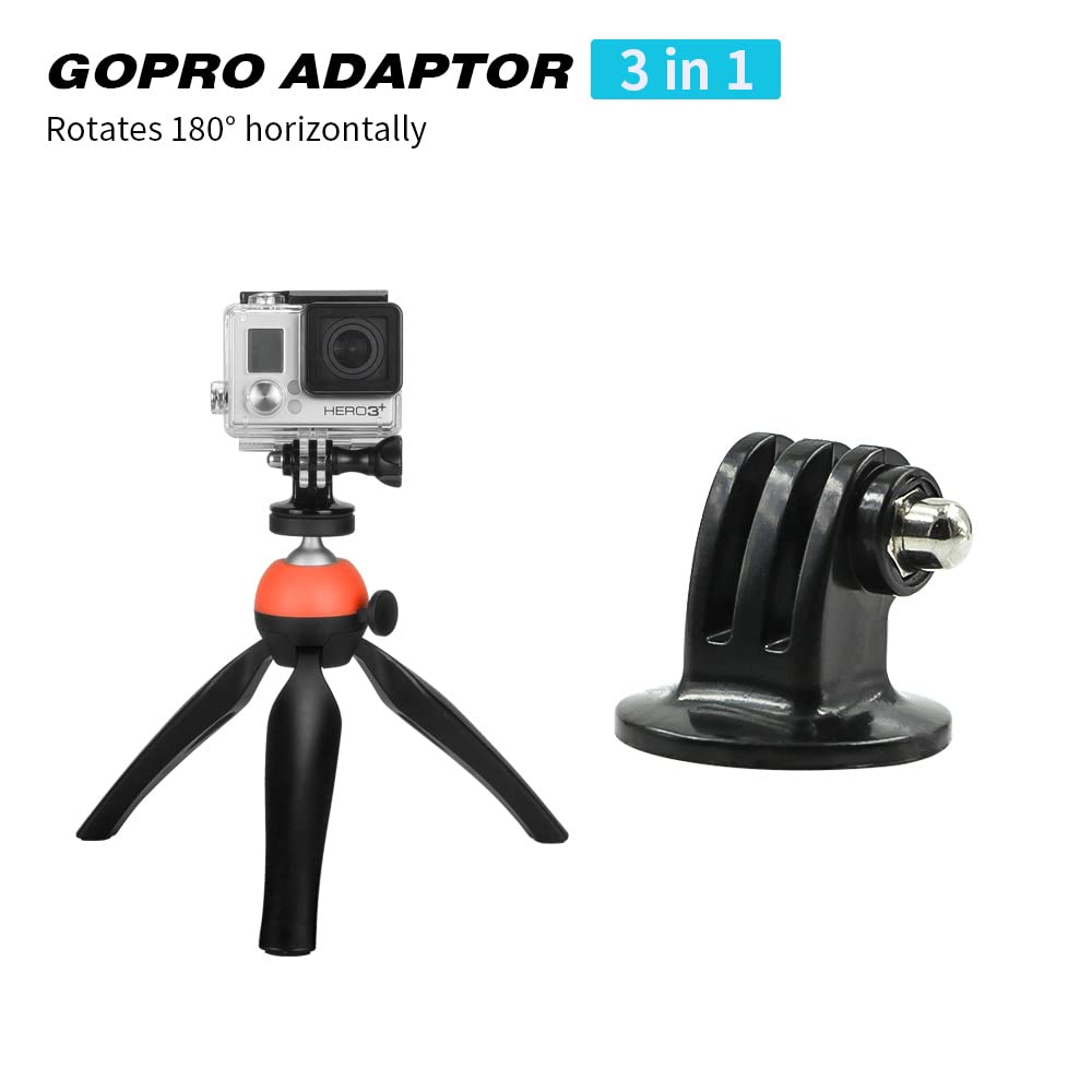 Aoesin Mini Phone & Camera & Webcam Tripod Stand, 360° Ball Head Panoramic Shooting, Work Height 5.7 Inch, With Phone Clamp And Gopro Adaptor, Lightweight 0.3 Lb And Portable, Red