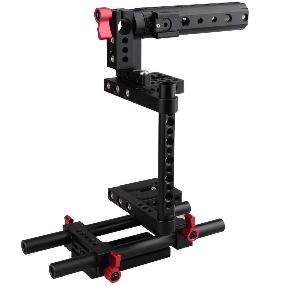 Camvate Camera Cage Rig Top Handle Tripod Mount Plate Compatible For Sony Panasonnic(Red) - 1386