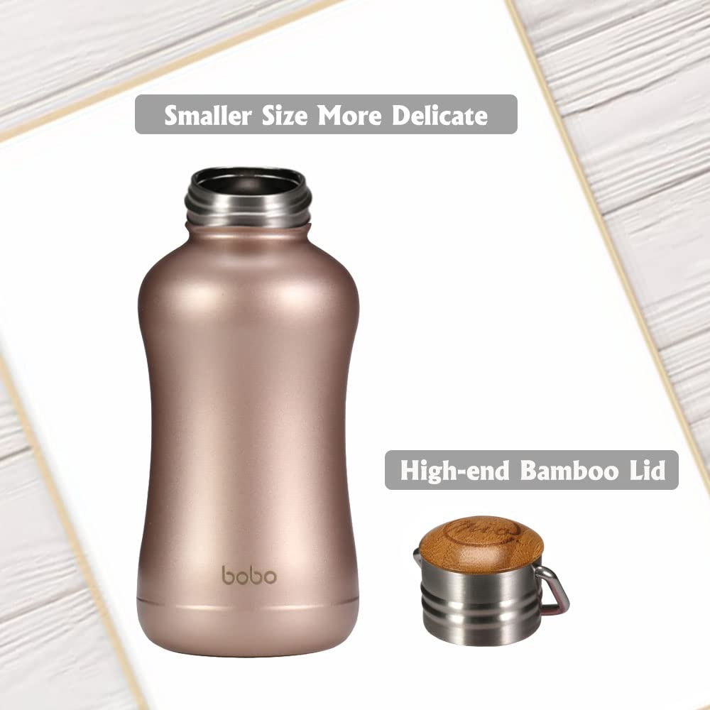 Yohkoh Mini Insulated Water Bottle With Bamboo Lid - 8.8Oz Small Vacuum Insulated Water Bottle