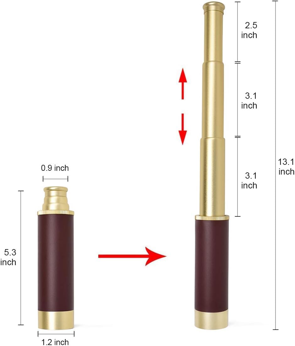 Aubric Pirate Monocular Telescope For Kids & Adults 25X30 High Powered Zoomable Collapsible Brass Handheld Waterproof Telescope Monocular For Cruise Ship Travel Watching Games Hiking Hunting