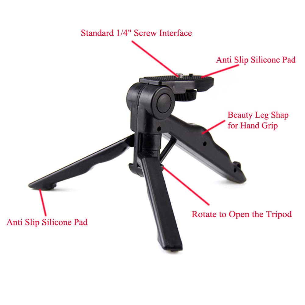 Walway Foldable Mini Table Tripod Stand Hand Grip With 1/4" Screw Compatible With Gopro/Smartphones/Compact Cameras Dslrs For Vlogging, Live Streaming, Zoom Meeting