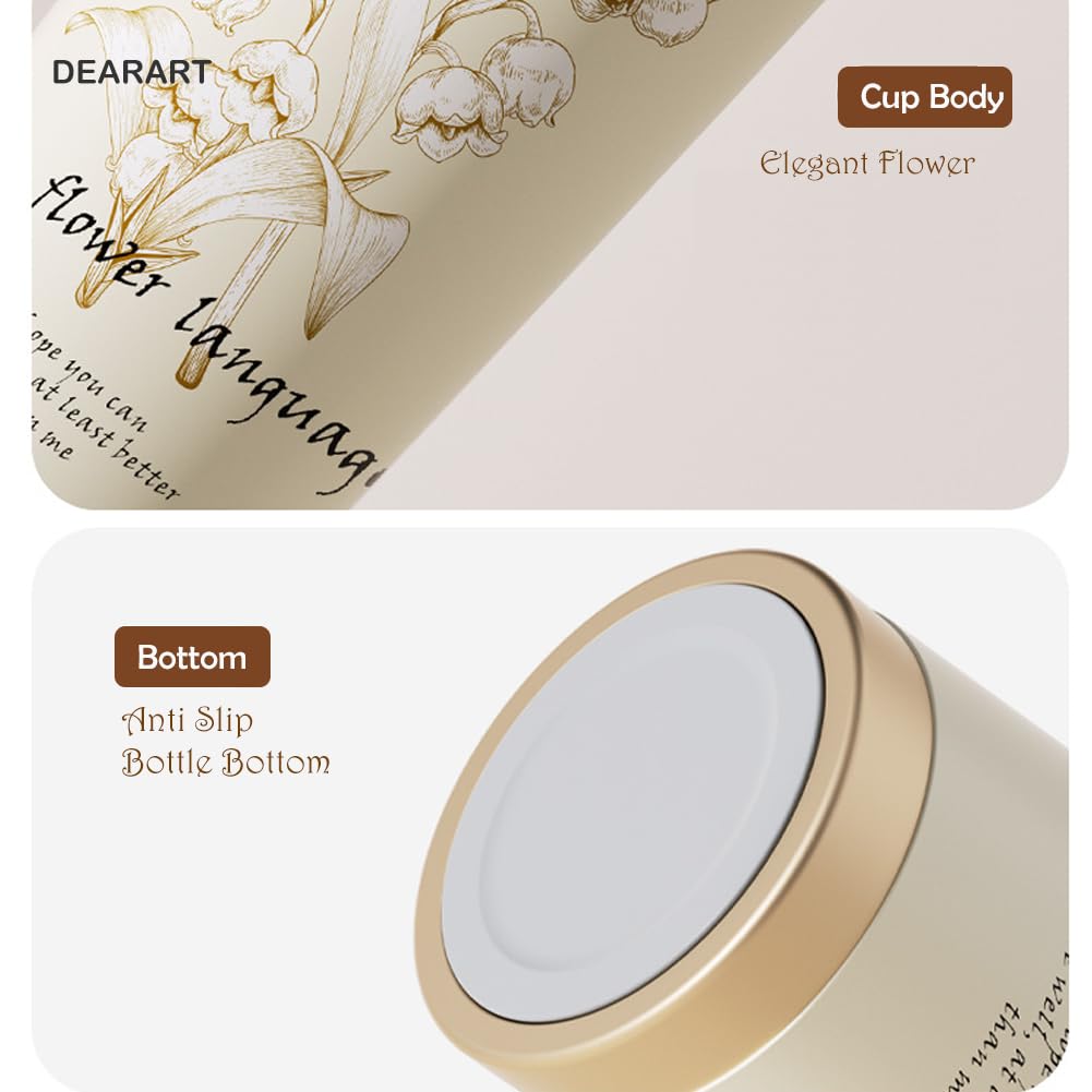 Dearart Beautiful Flower Insulated Water Bottle, Women Everyday Use, Direct Drinking Or Straw Use