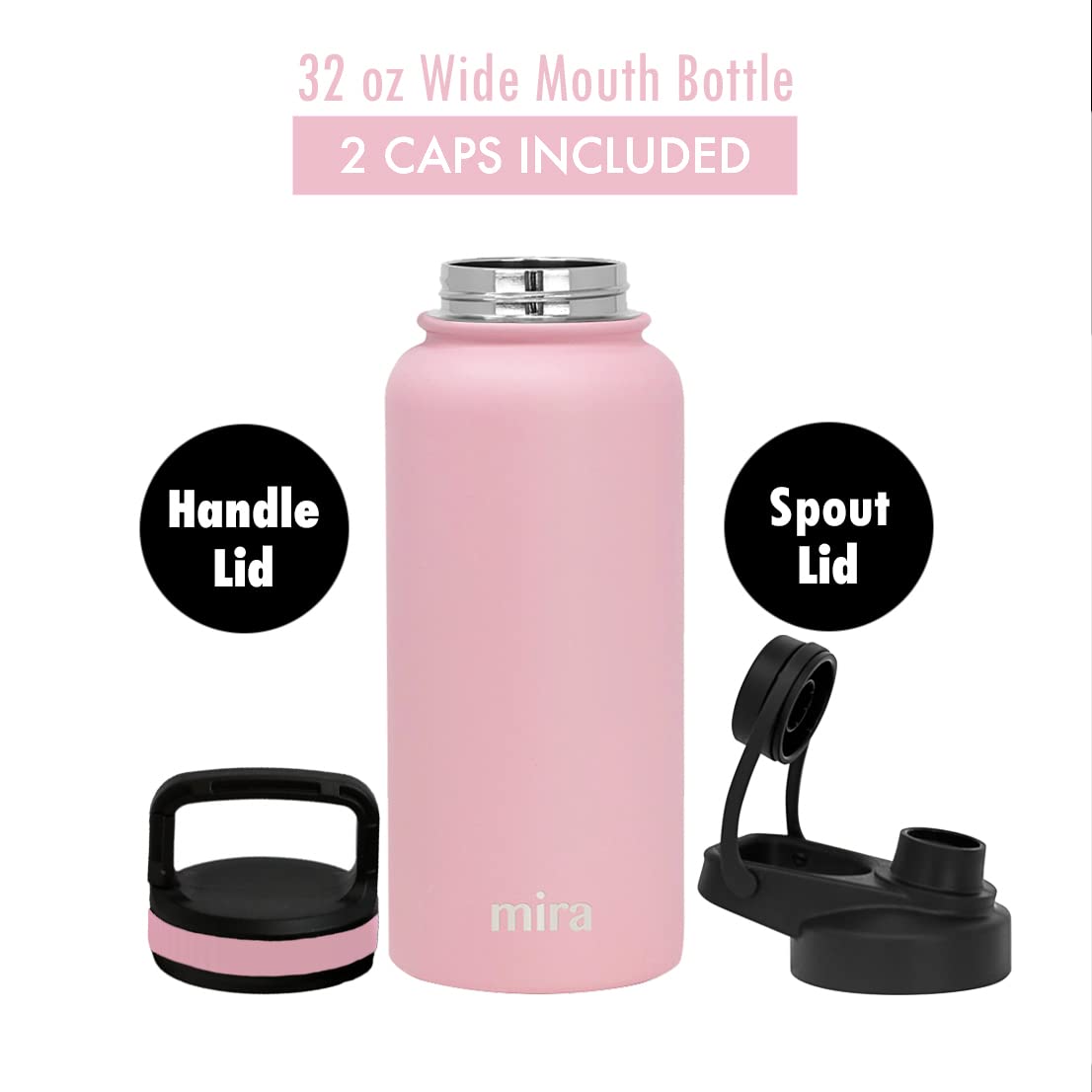 Mira 32 Oz Insulated Sports Bottle - Stainless Steel Temperature Control Thermos - Easy-Drink