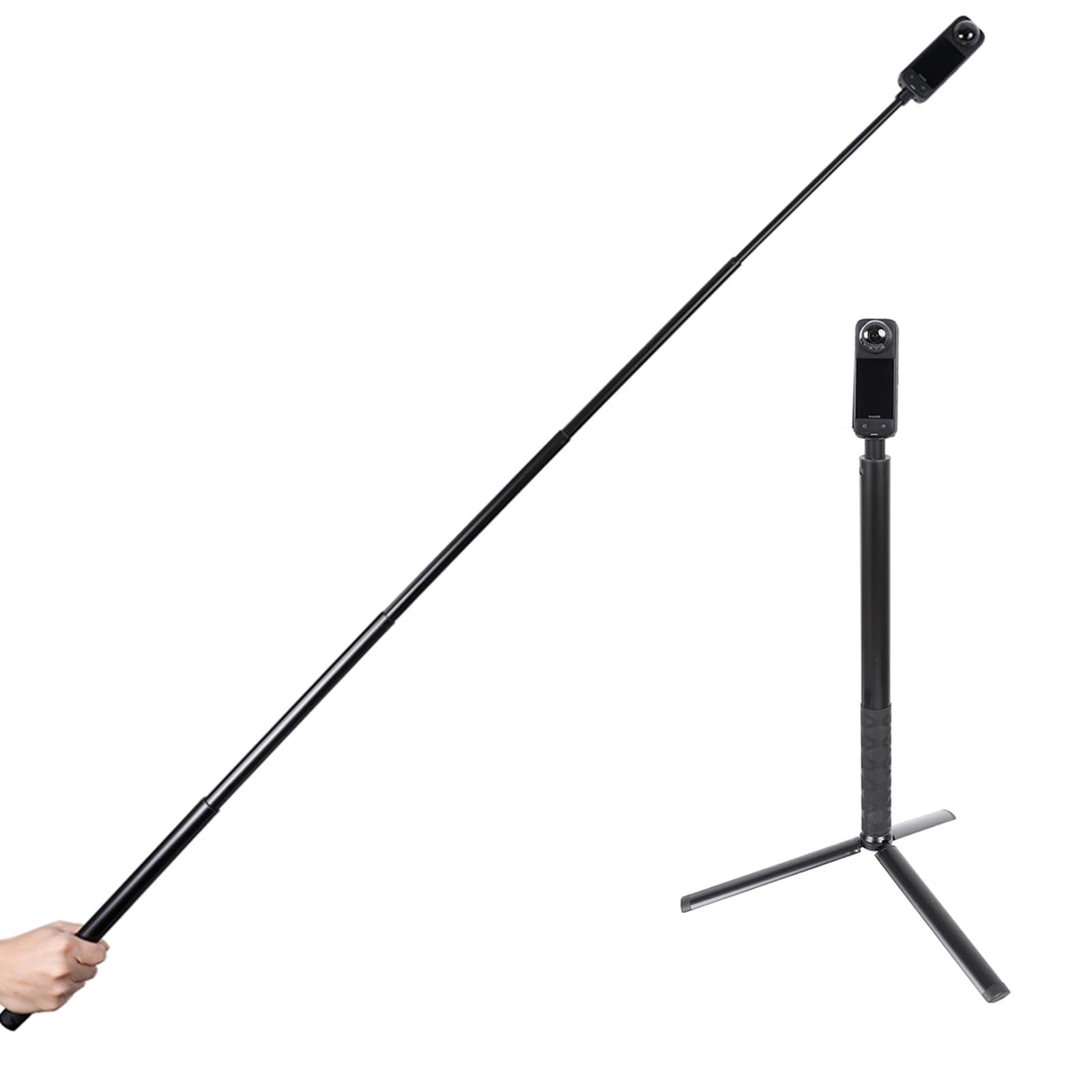 Pellking Monopod For Insta360 One X5/X4/X3/X2/X,61"/155Cm Selfie Stick+12In/31Cm Aluminium Alloy Tripod,As Ground Support Monopod For Insta360 One X4 Etc Cameras