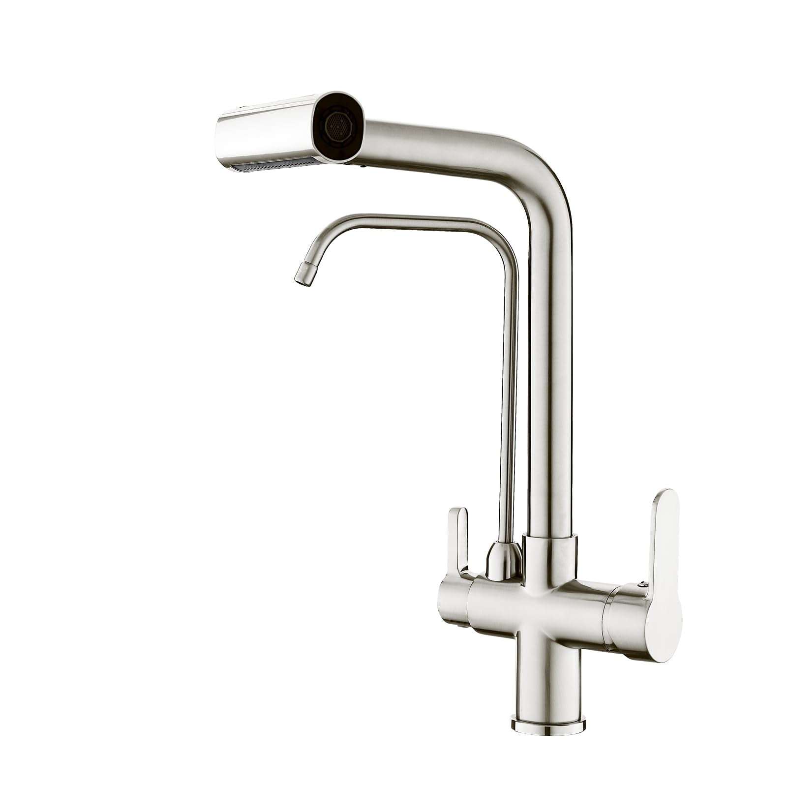 Tsibomu 3 Way Kitchen Faucet, Pull Out Kitchen Faucet With 3-Function Sprayer, Dual Handles Kitchen Sink Faucet With Water Filter Purifier Spout, Brushed Nickel