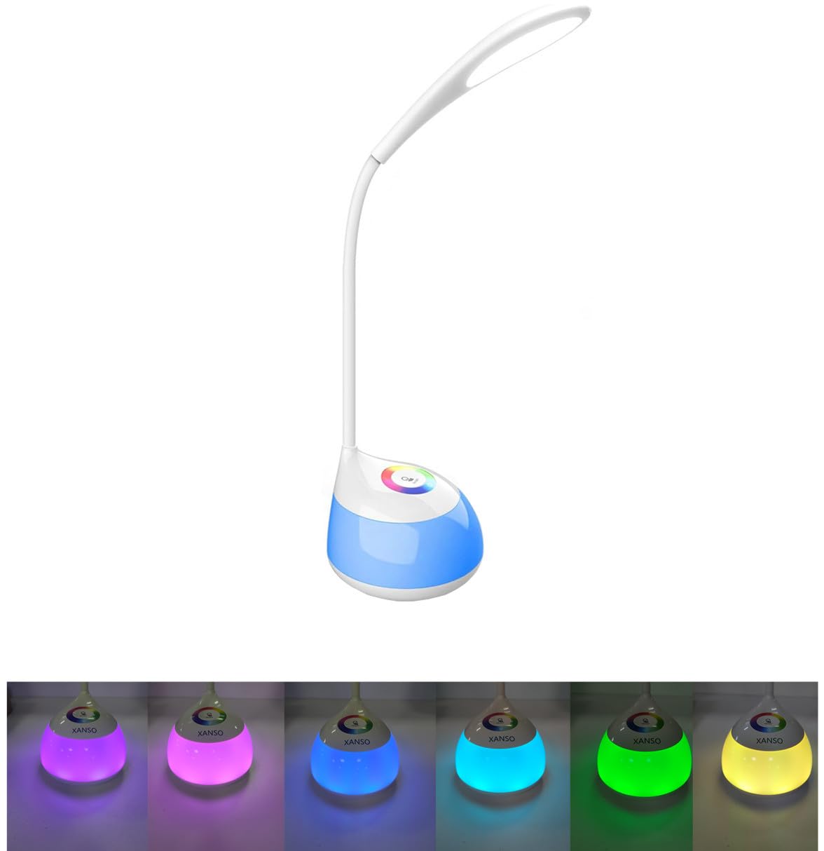 Xanso Small Desk Rgb Lamp - 3 Levels Touch Control Portable Reading Light - Cordless Flexible Gooseneck Table Lamp For Room Bedside And Office
