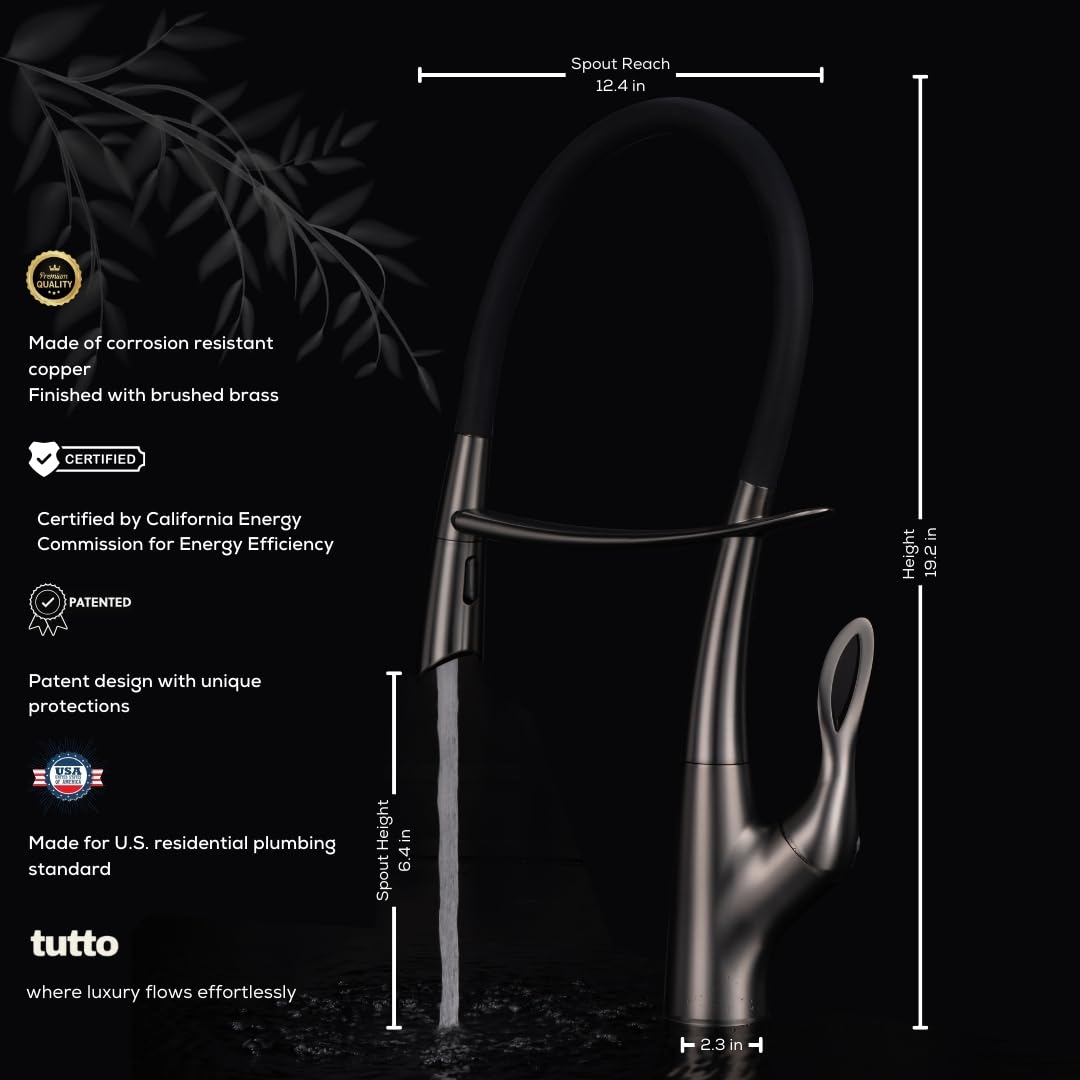Tutto Scratch Resistant Kitchen Faucet, Magnetic Docking Spray Holder, Pull Down Sprayer With Dual Spray Mode, Luxury High-End Kitchen Faucet With Black Silicone Spout, Kitchen  (Gunmetal Gray)