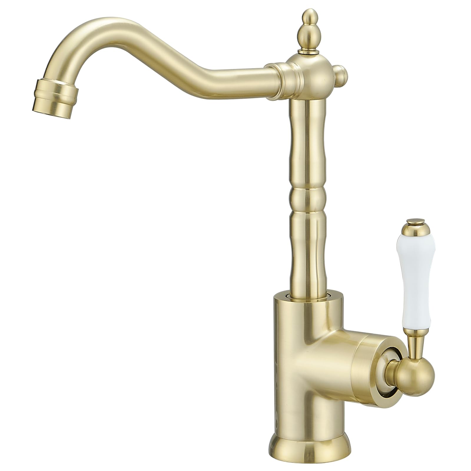 Bwe Brushed Gold Kitchen Sink Faucet Single Handle Bar Faucet For Kitchen Sink With 360° Swivel Spout High Arc Single Hole Wet Bar Faucet Mixer Tap Farmhouse