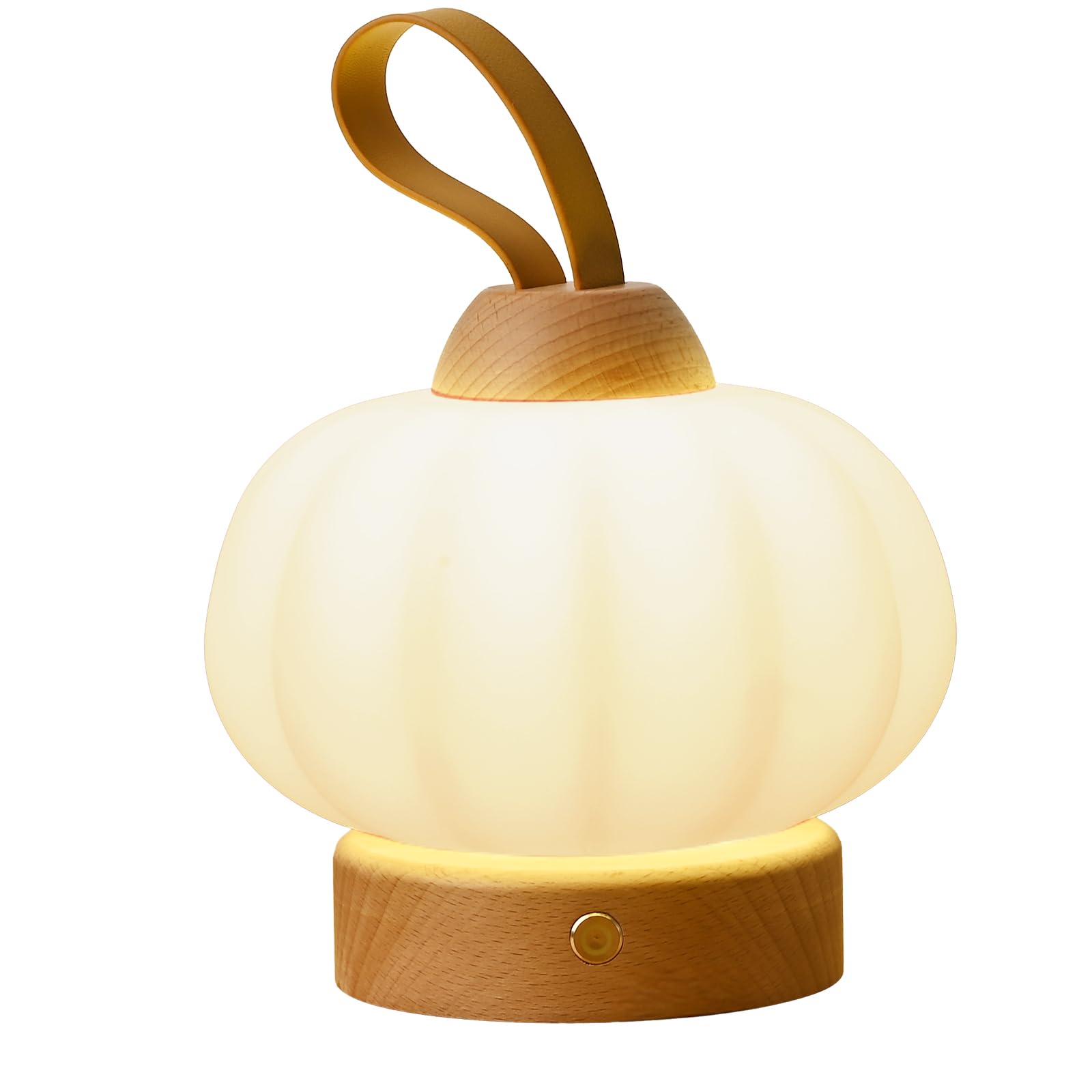 Lonrisway Led Wood Cordless Table Lamp Rechargeable With Dimming Eye-Care Lighting, Portable Touch Lamp For Outdoor Camping Living Room Bedroom Bedside Office Pumpkin Shape Lantern
