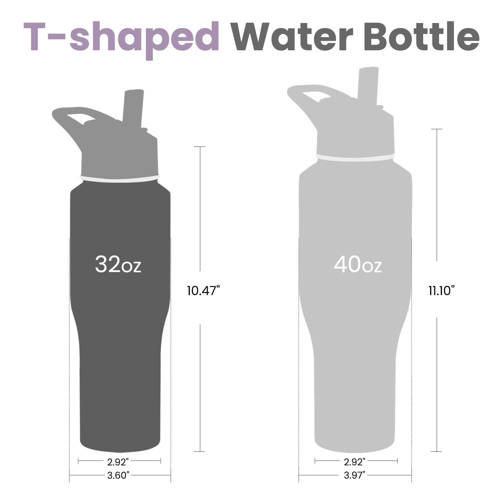 Coktik Water Bottle Insulated, 32Oz Water Bottles Straw Lid, Spout Lid, Cold For 36 Hrs