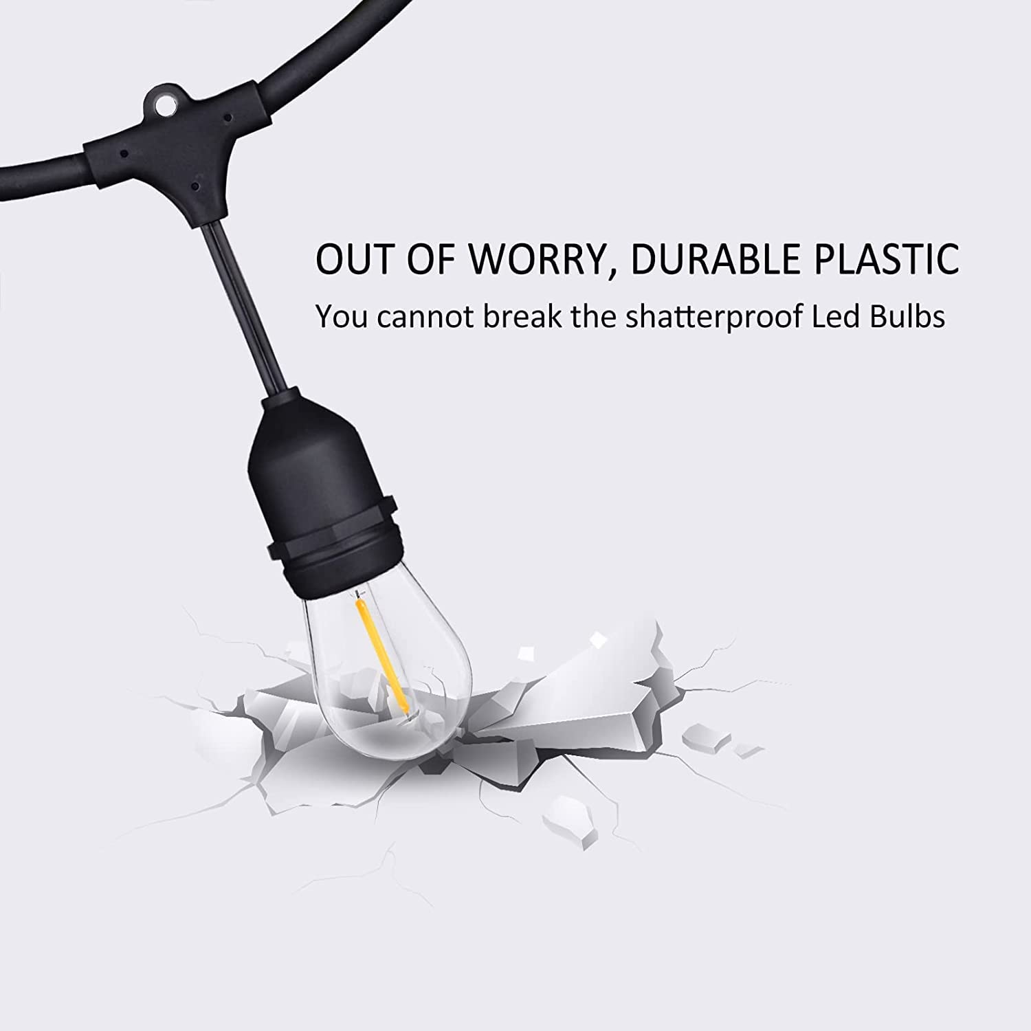 Skeerei 48Ft Outdoor String Lights - Led Heavy-Duty Waterproof Patio Lights With 16 Shatterproof Plastic 2200K Warm White Bulbs For Patio, Gazebo, Pergola, Cafe, Market, Bistro