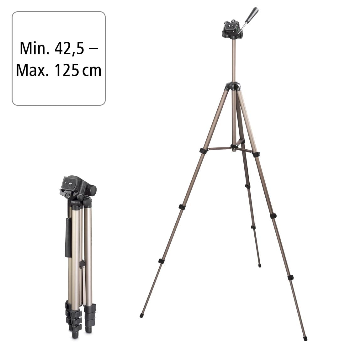 Hama Star 75" Tripod Light Tripod With 42.5-125Cm Height 3 Way Head 1/4" Connection For Dslr And System Cameras With Carrying Case Champagne