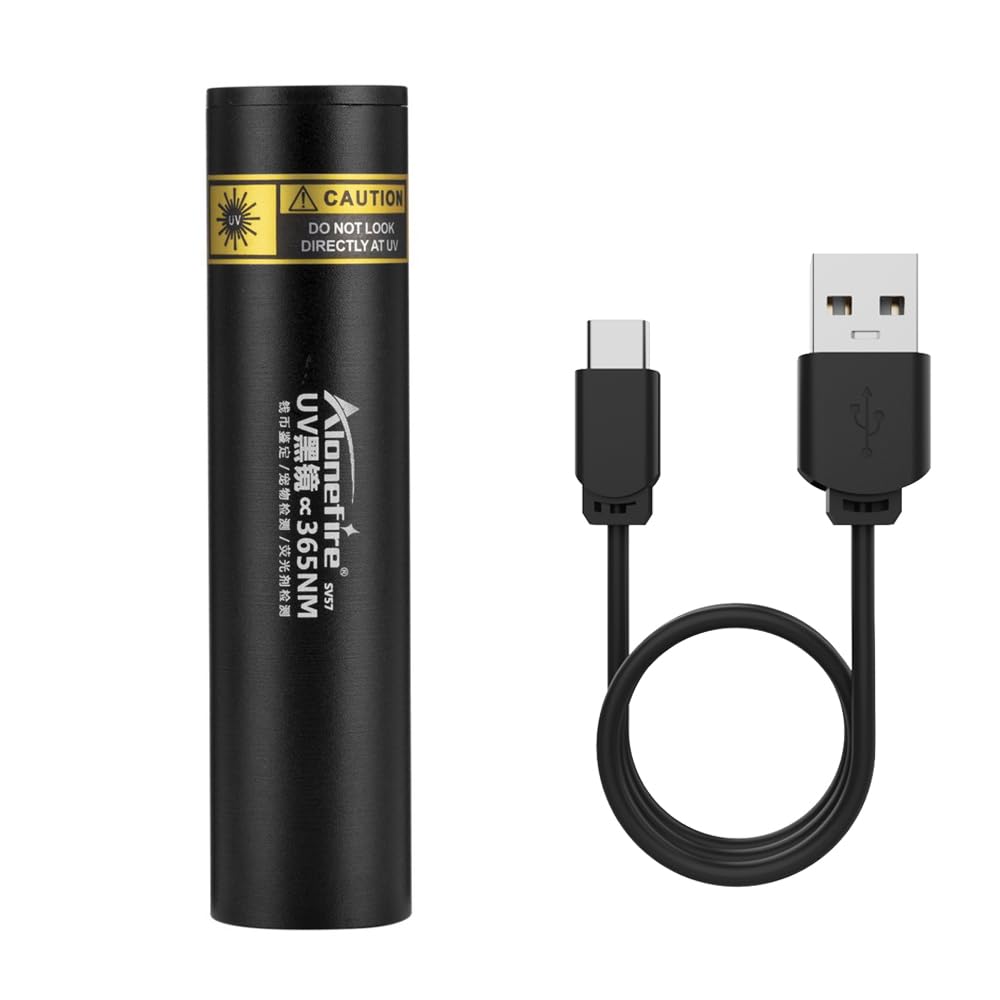 Alonefire Sv57 3W Small Uv Flashlight 365Nm Type C Usb Rechargeable Ultraviolet Mini Black Light Stain Minerals Money Pet Urine Detector With Charging Indicator, Aluminium Case, Built-In Battery