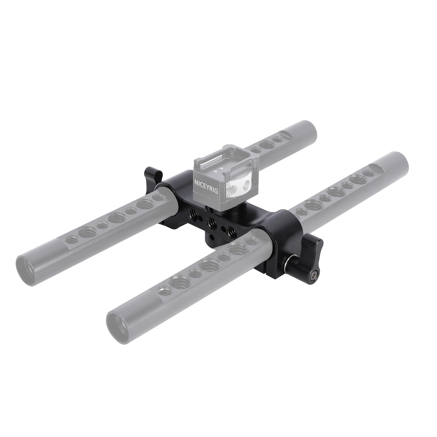 Niceyrig 15Mm Rod Clamp With Locating Holes For Arri & 1/4’’, Dual 15Mm Rod Rail Extension Applicable For Dslr Top Handle Articulating Magic Friction Arm - 568