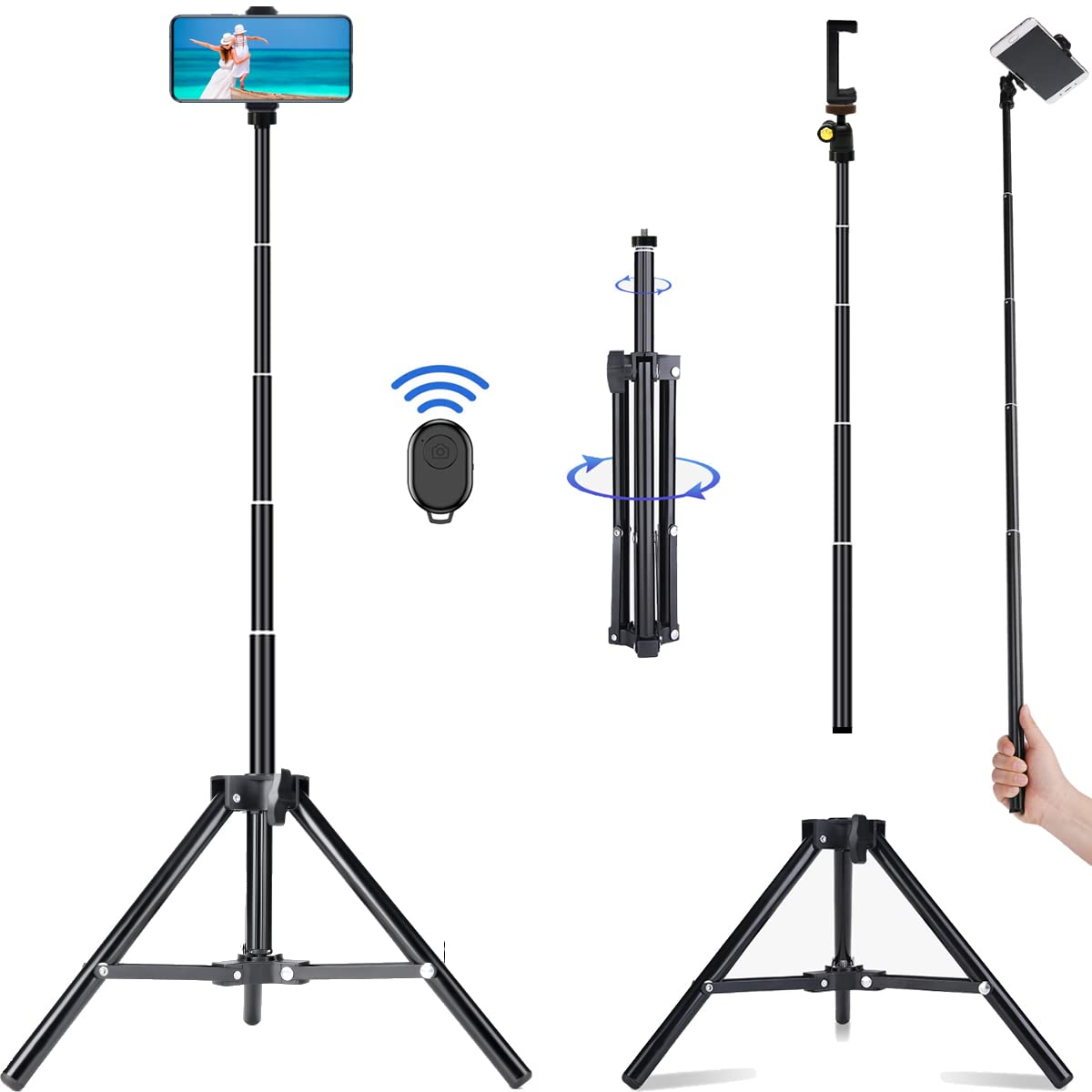 Dayleer Selfie Stick Tripod, 62 Inch Extendable Detachable Selfie Stick Tripod Stand With Remote For Iphone 15 14 13 12 Pro Max Samsung Galaxy S23 S22 S21