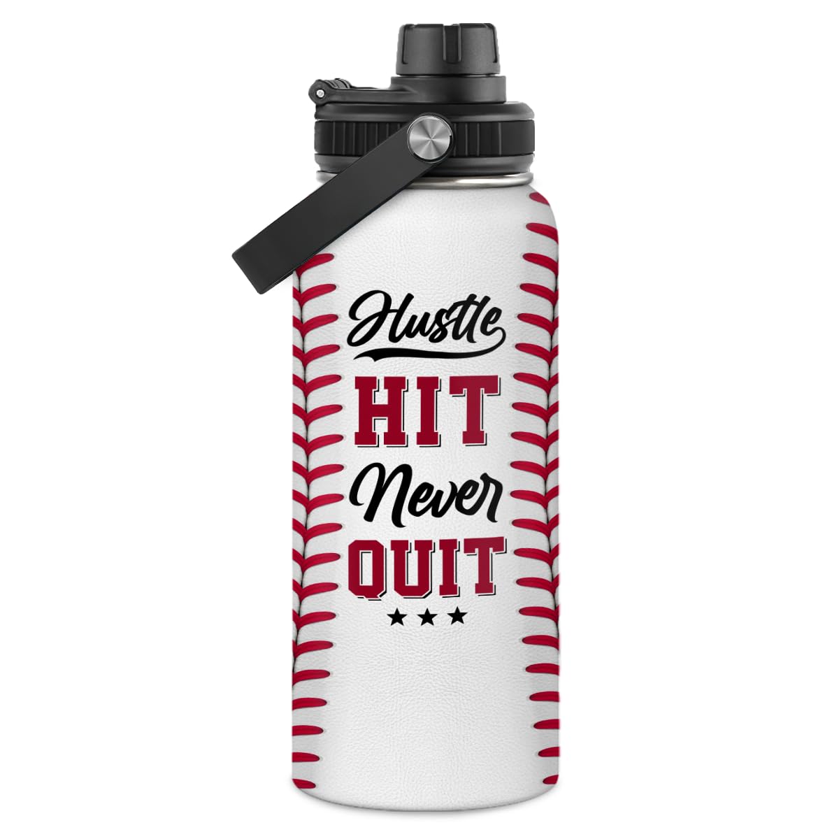 Sandjest Baseball Water Bottle 32Oz Hustle Hit Never Quit Stainless Steel Insulated Bottle