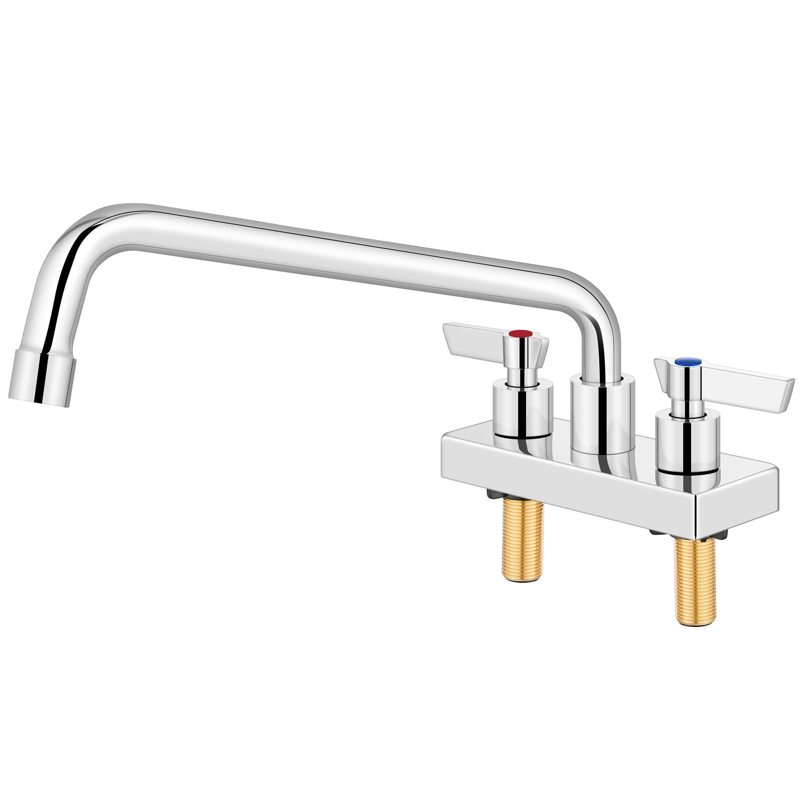 Gbbne Commercial Kitchen Faucet Bar Sink Faucet 4 Inch Center Deck Mount Utility Laundry Faucet 2 Hole With Double Handle Polish Chrome With 12 Inch Spout
