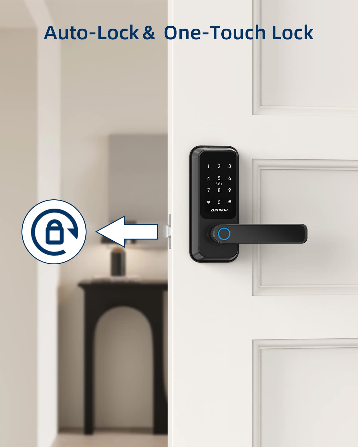 Zomnua Wifi Smart Lock With Handle,Fingerprint Lever Keyless Entry Door Lock With Keypad, Alexa Digital Electronic Smart Deadbolt For Front Door With Gateway,Bluetooth App, Fob Keys