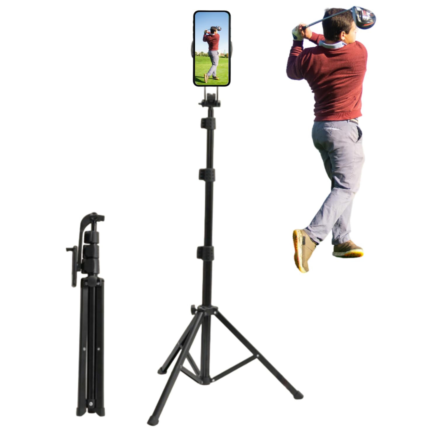 Yki Golf Tripod Stand For Recording Swing, Golf Phone Holder For Swing Training Aid, Golf Selfie Stick Tripod For Phones And Action Cameras